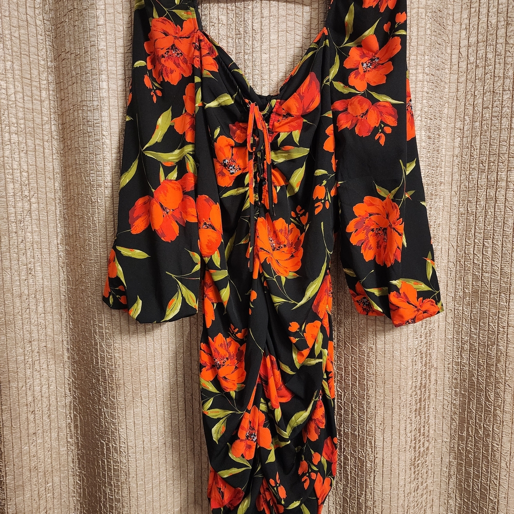 Boohoo Plus Black and Orange Floral Dress